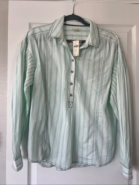 Pilcro Turquoise and White Striped Button Pullover Blouse size medium
